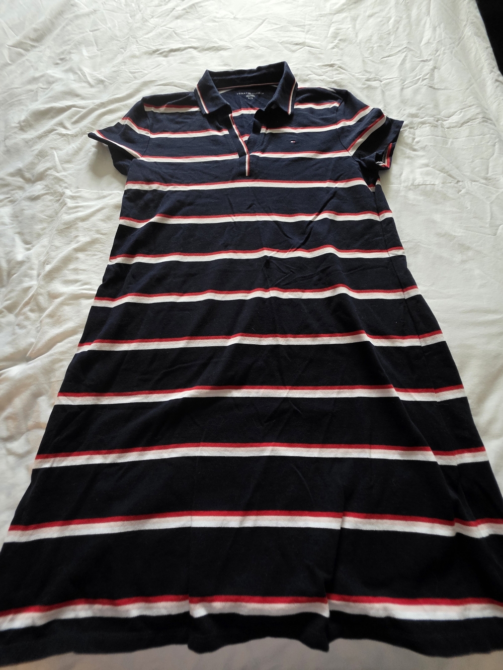 Women’s Navy Striped Polo Dress with Red & White Accents